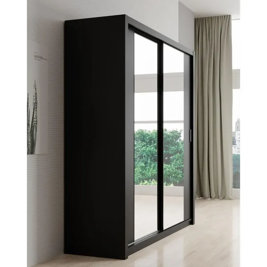 Meubella - Kledingkast Blake - Mat Zwart - 200 cm - Met spiegel