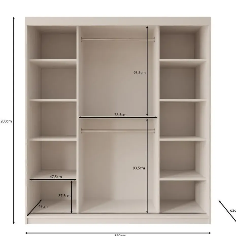 Meubella - Kledingkast Bodhi - Zwart - 180 cm - Met spiegel