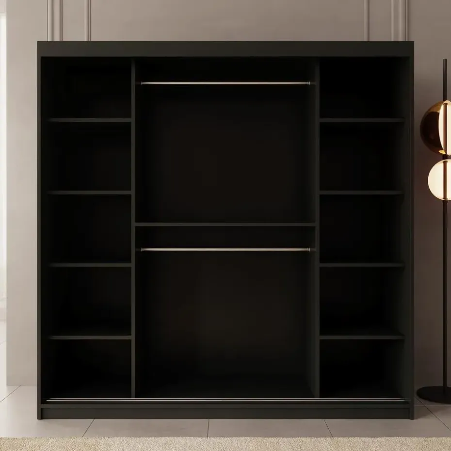 Meubella - Kledingkast Bodhi - Zwart - 200 cm - Met spiegel