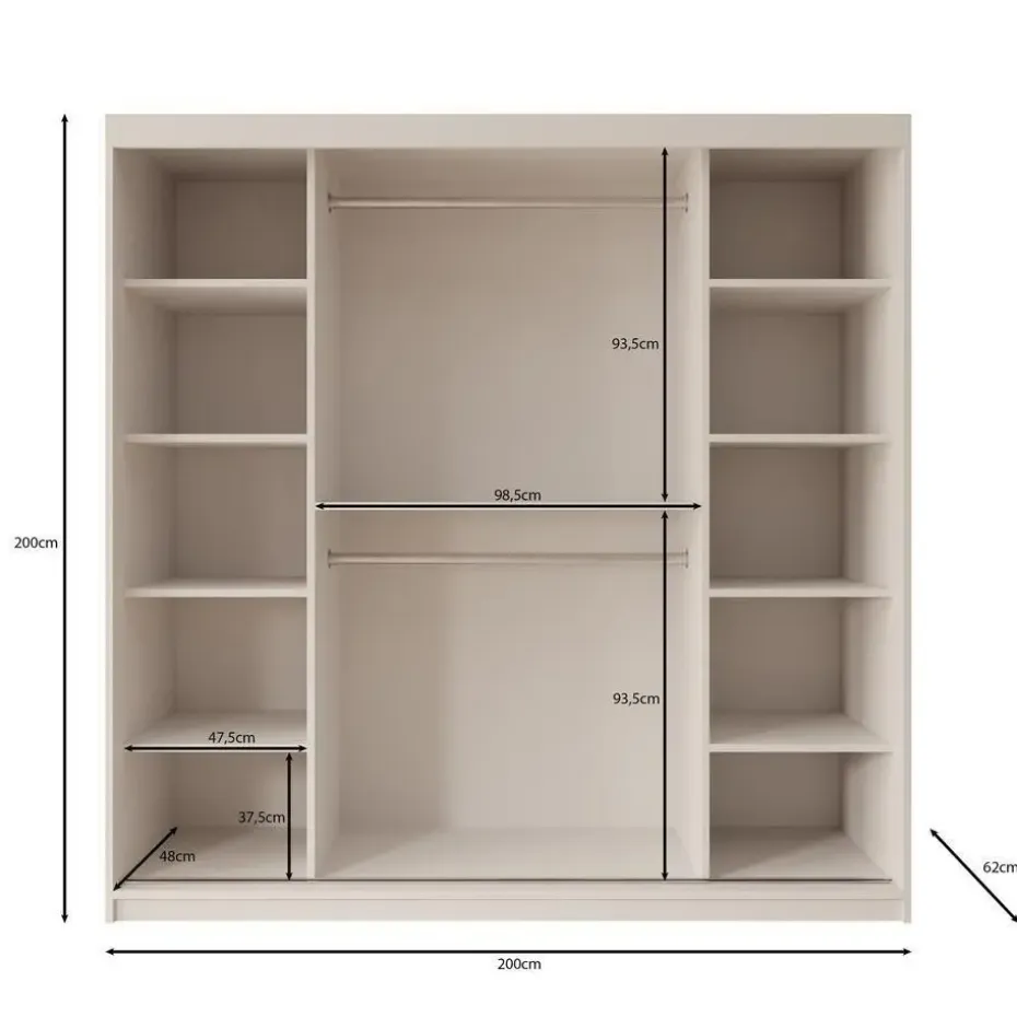 Meubella - Kledingkast Bodhi - Zwart - 200 cm - Met spiegel