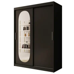 Meubella - Kledingkast Bodhi - Zwart - 150 cm - Met spiegel