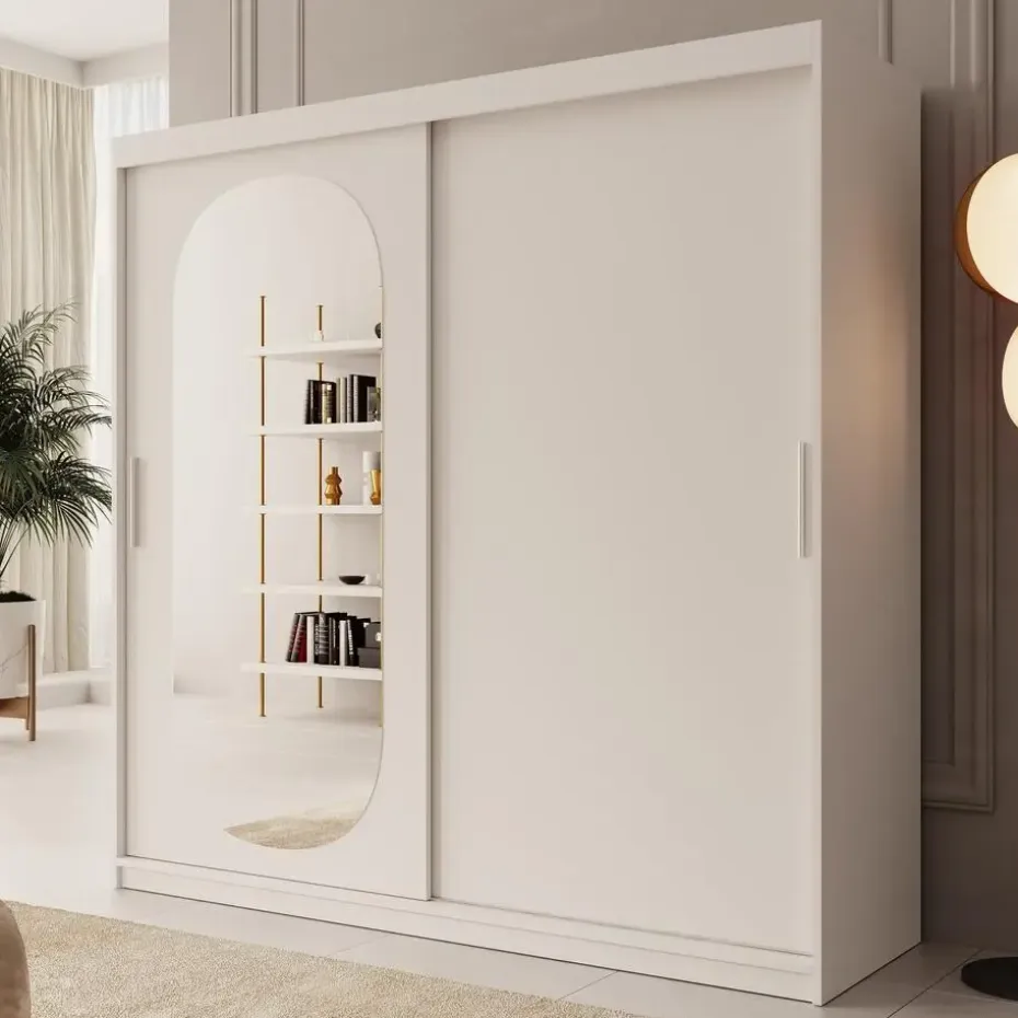 Meubella - Kledingkast Bodhi - Wit - 200 cm - Met spiegel