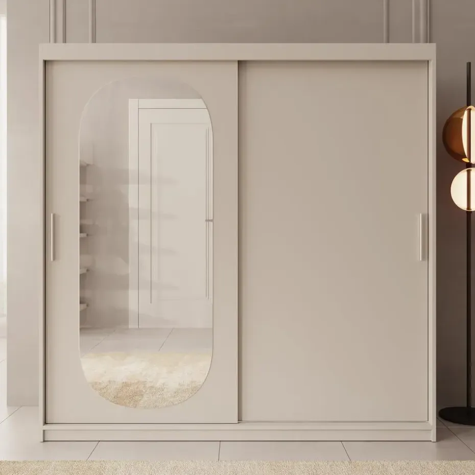 Meubella - Kledingkast Bodhi - Beige - 200 cm - Met spiegel