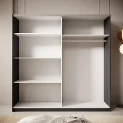 Meubella - Kledingkast Boets - Zwart - Eiken - 200 cm - Met spiegel