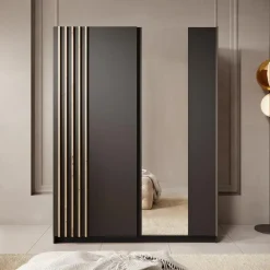 Meubella - Kledingkast Boets - Zwart - Eiken - 150 cm - Met spiegel