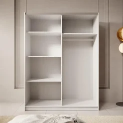Meubella - Kledingkast Boets - Wit - Eiken - 150 cm - Met spiegel