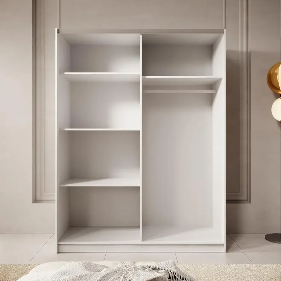 Meubella - Kledingkast Boets - Wit - Eiken - 150 cm - Met spiegel