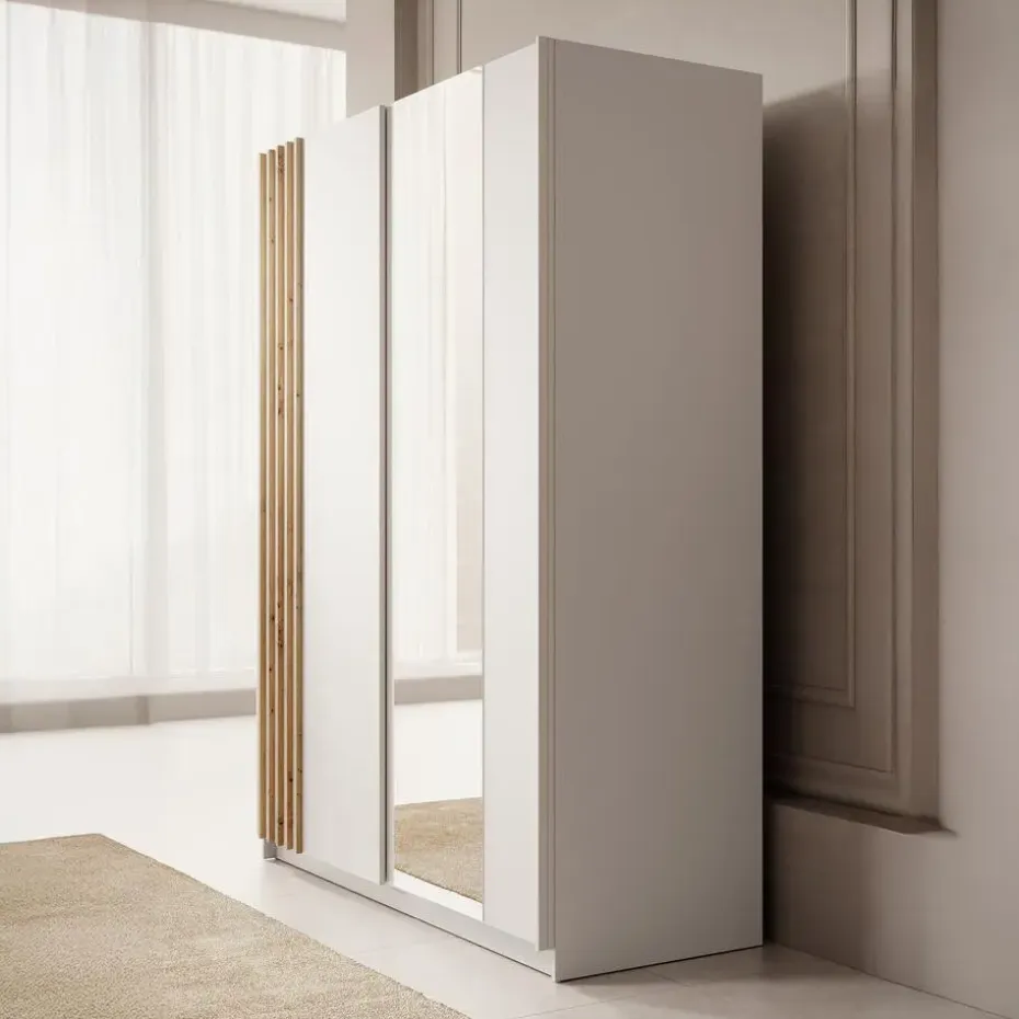 Meubella - Kledingkast Boets - Wit - Eiken - 150 cm - Met spiegel