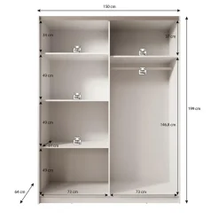 Meubella - Kledingkast Boets - Wit - Eiken - 150 cm - Met spiegel