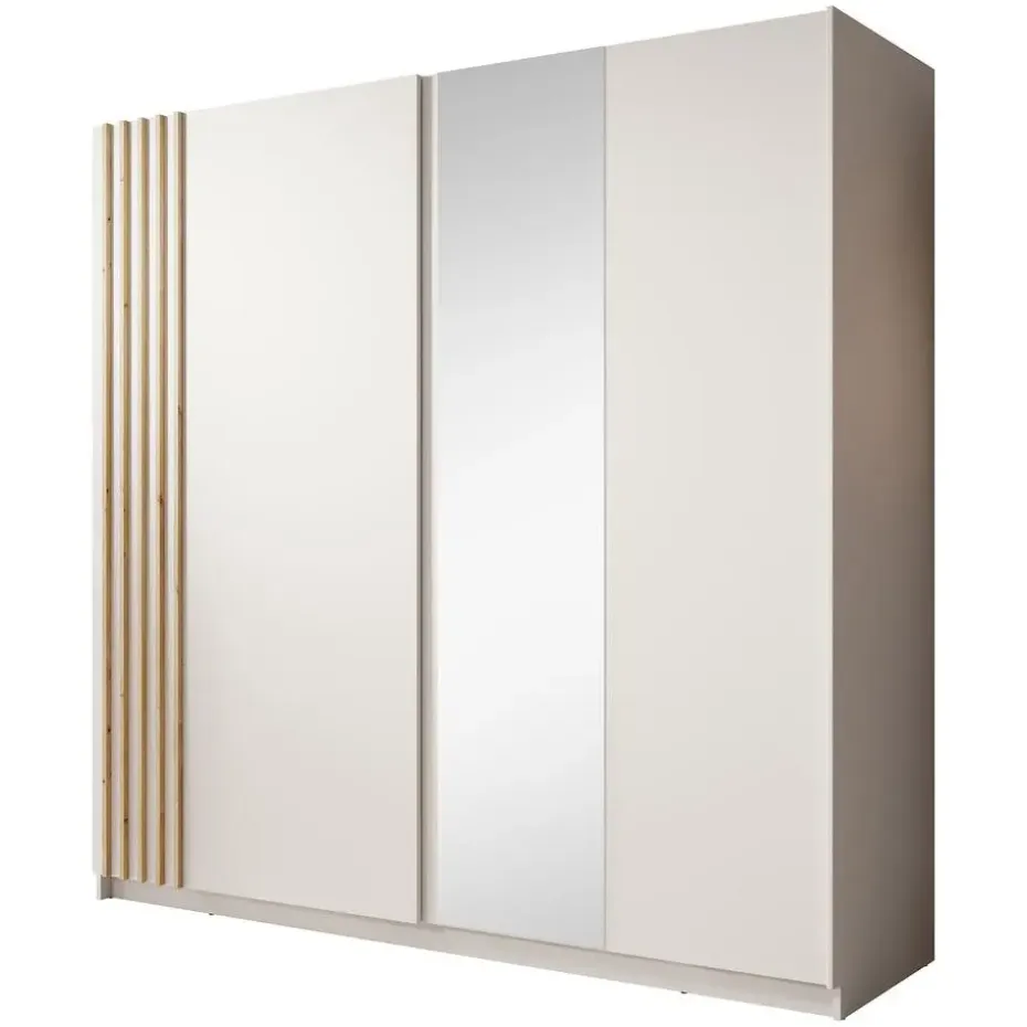 Meubella - Kledingkast Boets - Wit - Eiken - 200 cm - Met spiegel
