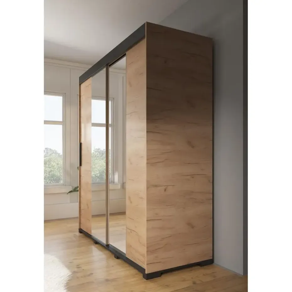 Meubella - Kledingkast Brazil - Eiken - 200 cm - Met spiegel