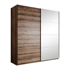 Meubella - Kledingkast Brown - Eiken - 180 cm - Met spiegel