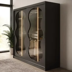 Meubella - Kledingkast Bunaro - Zwart - 200 cm
