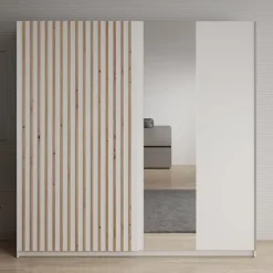 Meubella - Kledingkast Deliryon - Wit - 200 cm - Met spiegel