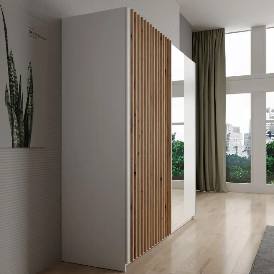 Meubella - Kledingkast Deliryon - Wit - 200 cm - Met spiegel