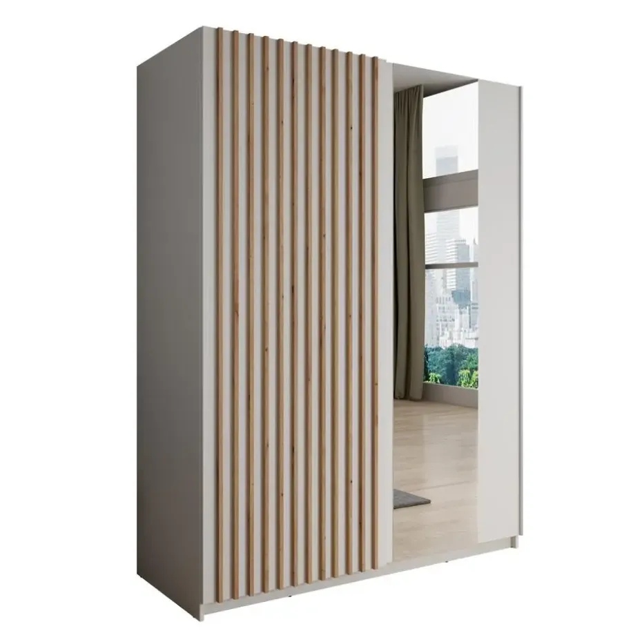 Meubella - Kledingkast Deliryon - Wit - 150 cm - Met spiegel