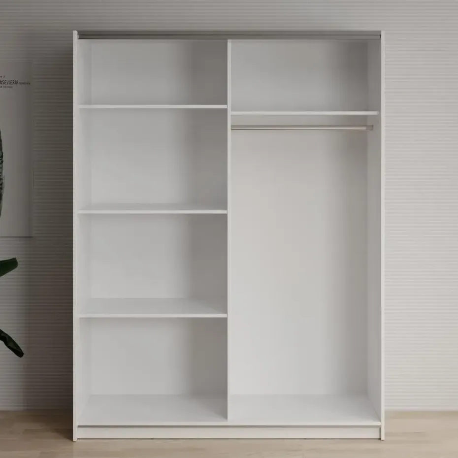Meubella - Kledingkast Deliryon - Wit - 150 cm - Met spiegel