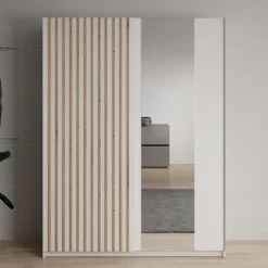Meubella - Kledingkast Deliryon - Wit - 150 cm - Met spiegel