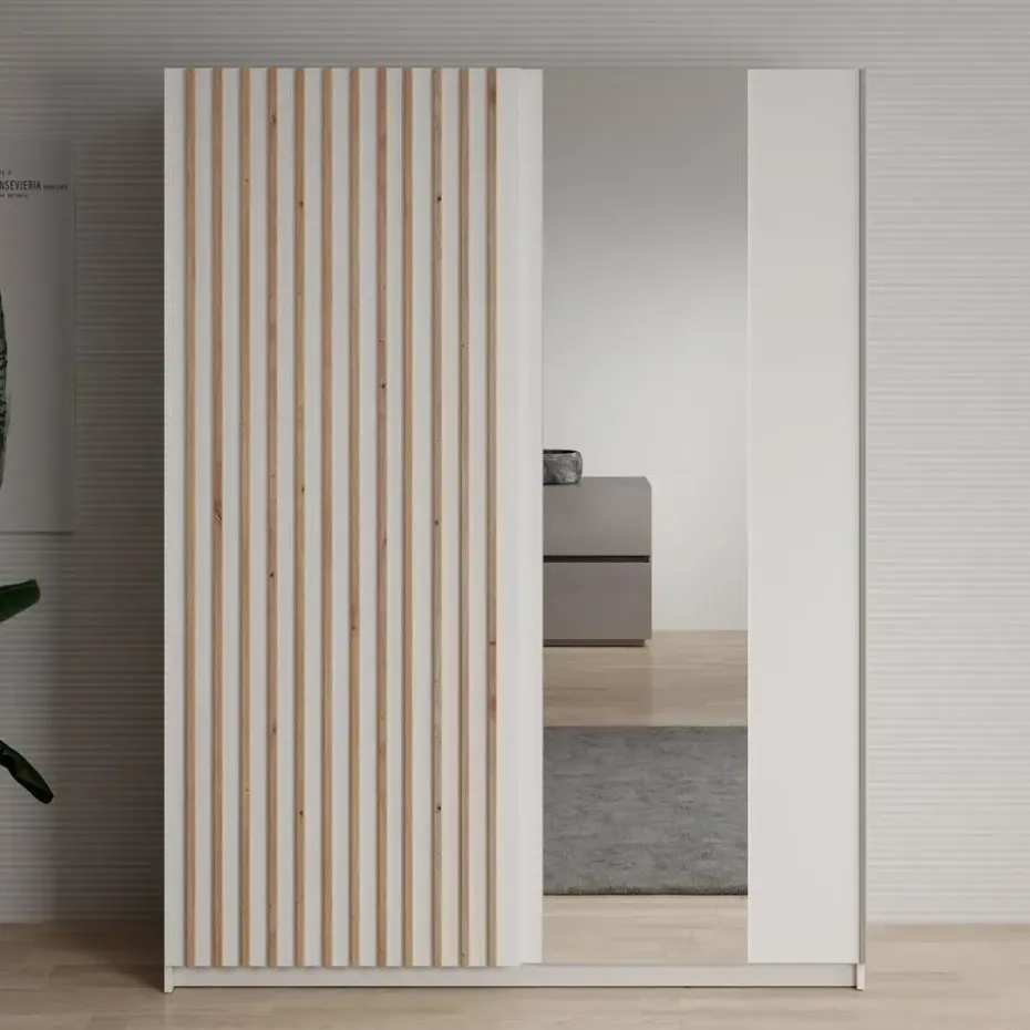 Meubella - Kledingkast Deliryon - Wit - 150 cm - Met spiegel