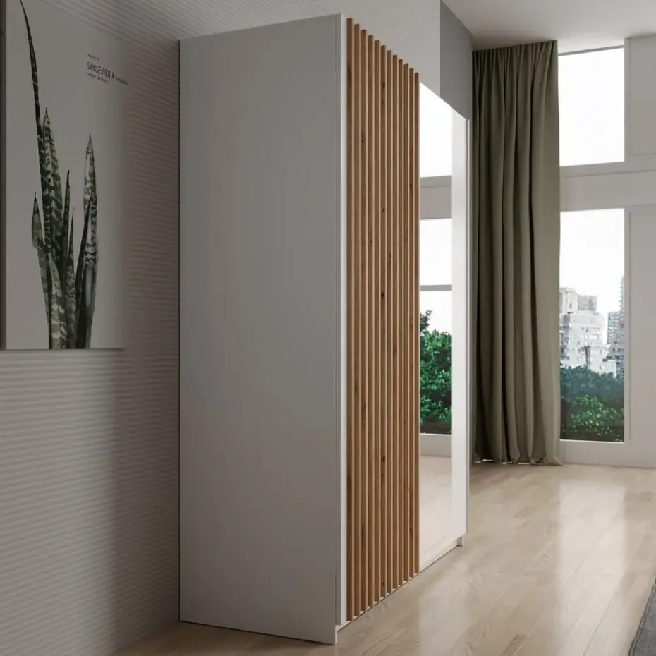 Meubella - Kledingkast Deliryon - Wit - 150 cm - Met spiegel