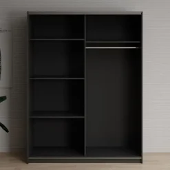 Meubella - Kledingkast Deliryon - Zwart - 150 cm - Met spiegel