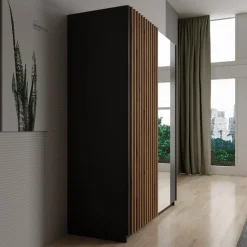 Meubella - Kledingkast Deliryon - Zwart - 150 cm - Met spiegel
