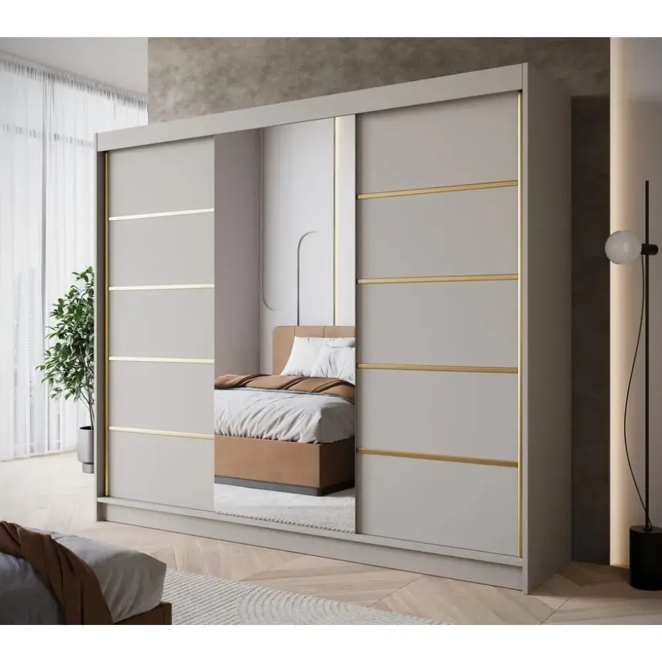 Meubella - Kledingkast Eagle - Beige - 250 cm - Met spiegel