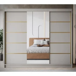 Meubella - Kledingkast Eagle - Beige - 250 cm - Met spiegel