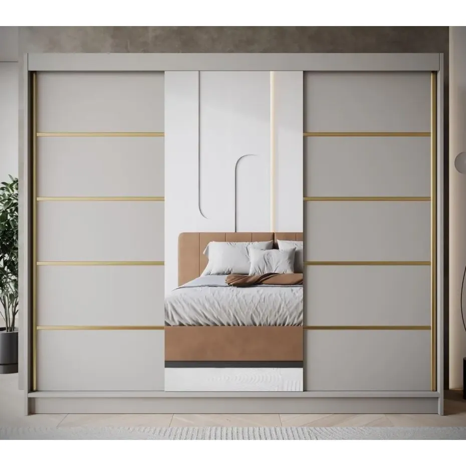 Meubella - Kledingkast Eagle - Beige - 250 cm - Met spiegel