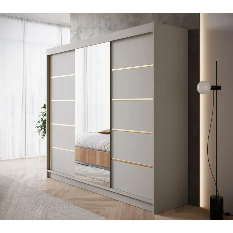 Meubella - Kledingkast Eagle - Beige - 250 cm - Met spiegel