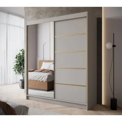Meubella - Kledingkast Eagle - Beige - 180 cm - Met spiegel