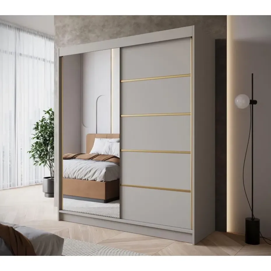 Meubella - Kledingkast Eagle - Beige - 180 cm - Met spiegel