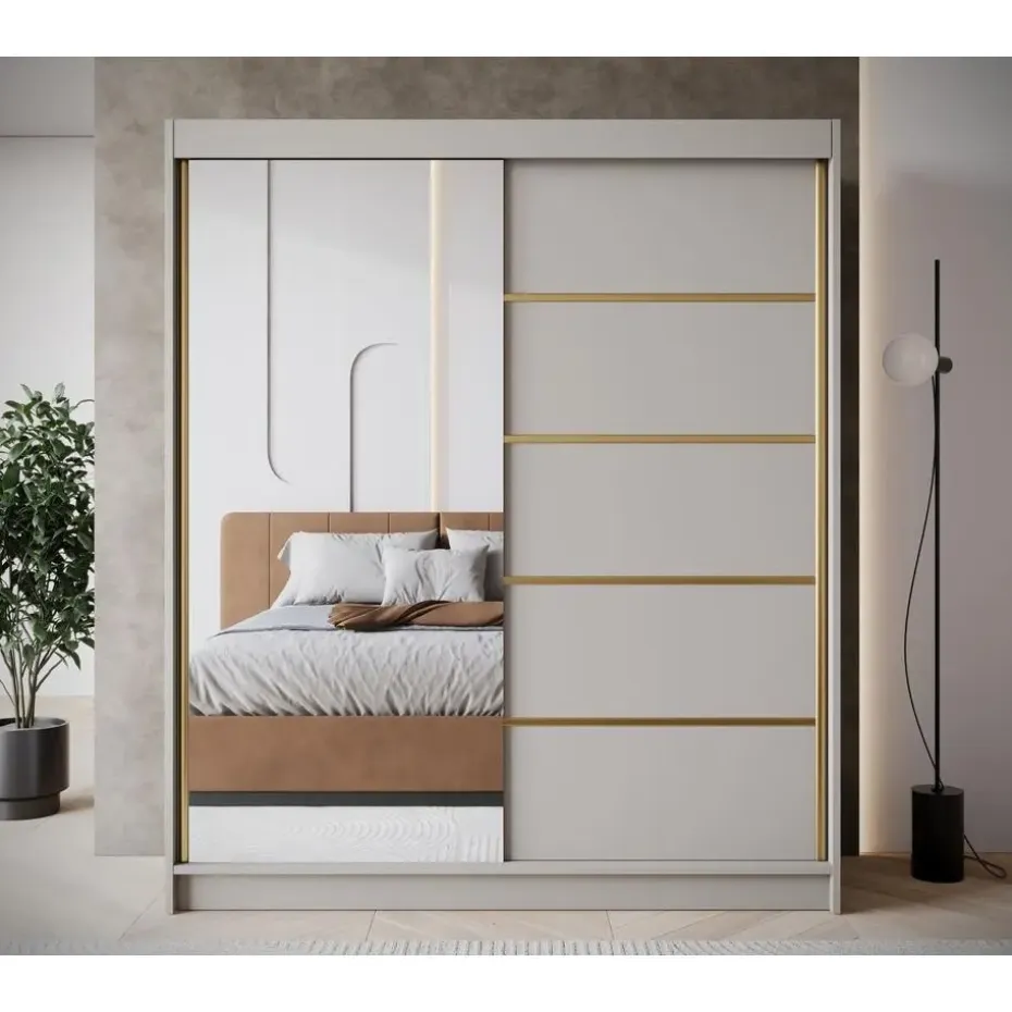 Meubella - Kledingkast Eagle - Beige - 180 cm - Met spiegel