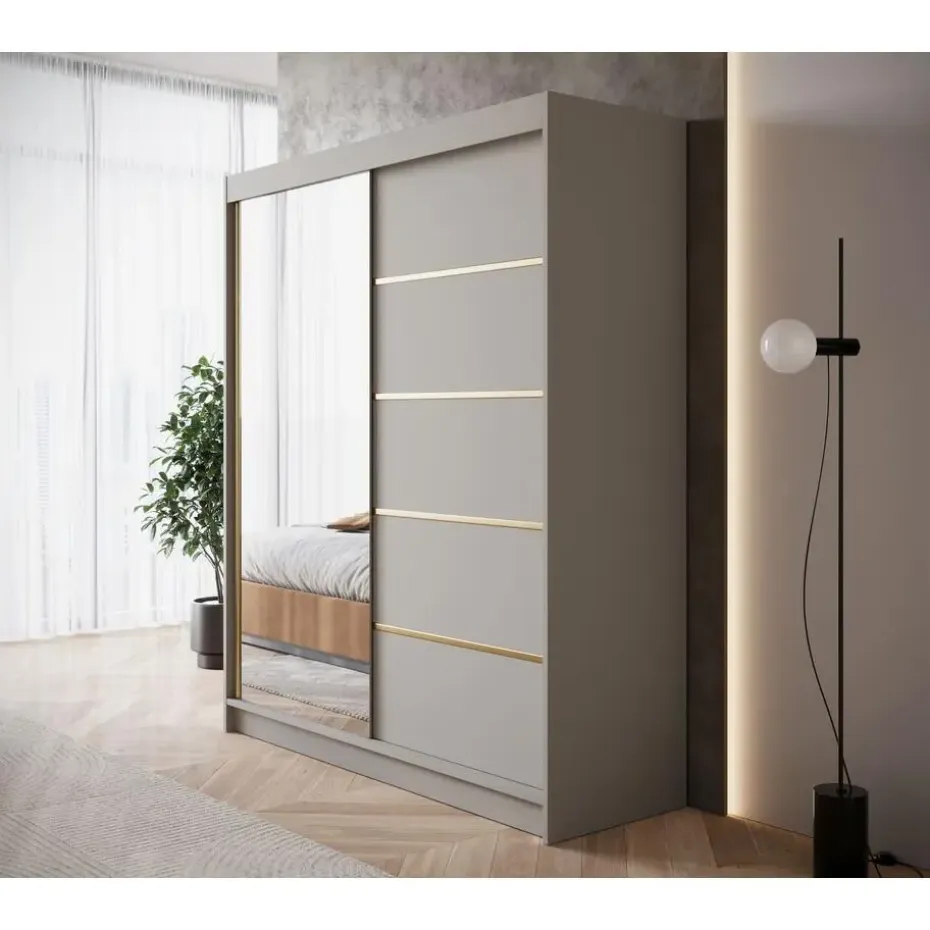 Meubella - Kledingkast Eagle - Beige - 180 cm - Met spiegel