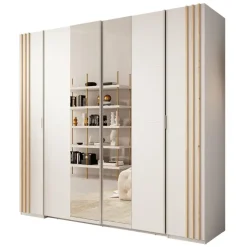 Meubella - Kledingkast Franklin - Wit - 220 cm - Met spiegel