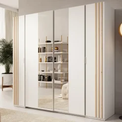 Meubella - Kledingkast Franklin - Wit - 220 cm - Met spiegel