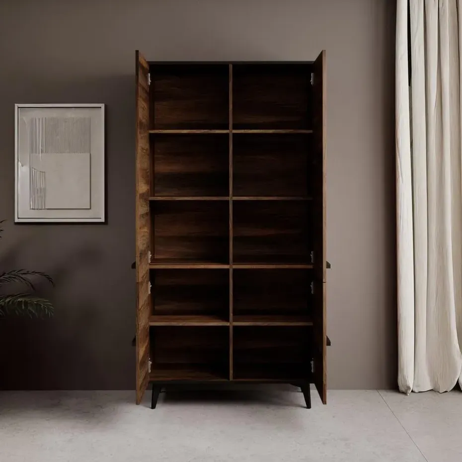 Meubella - Kledingkast Frey - Donker eiken - Zwart - 92 cm