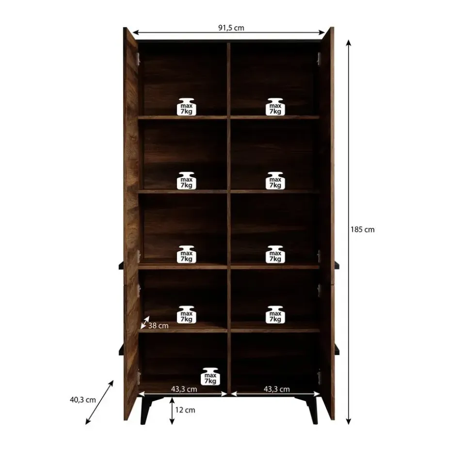 Meubella - Kledingkast Frey - Donker eiken - Zwart - 92 cm