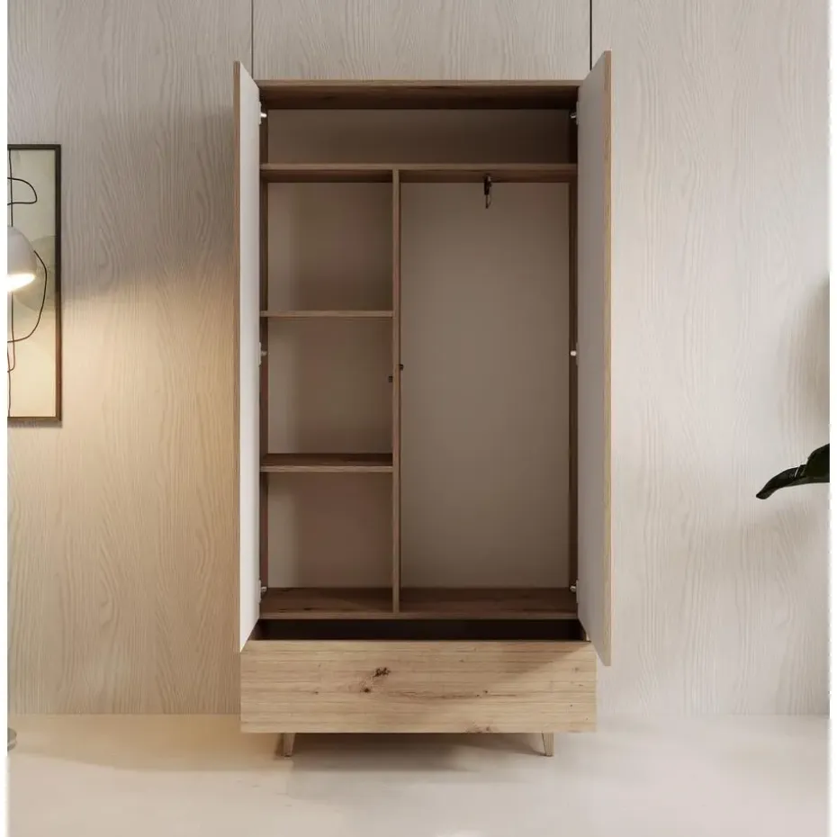 Meubella - Kledingkast Fuzeta - Eiken - 92 cm