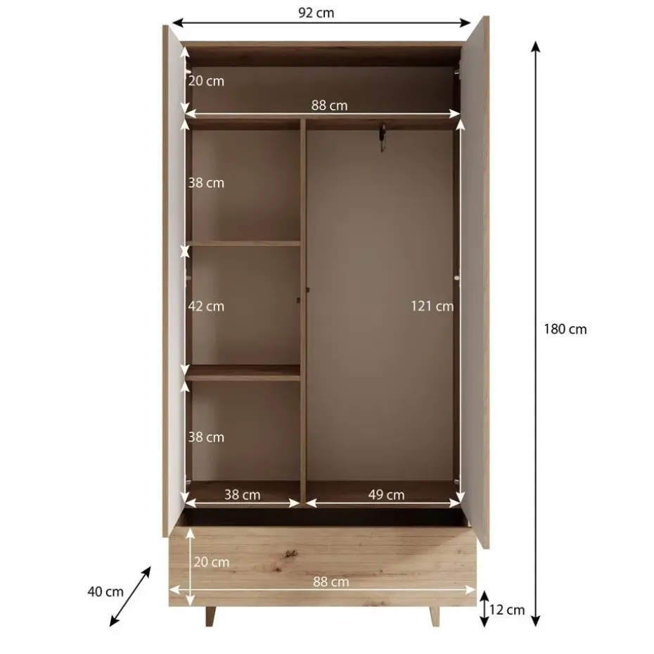 Meubella - Kledingkast Fuzeta - Eiken - 92 cm
