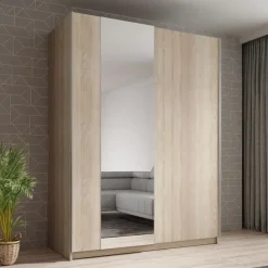 Meubella - Kledingkast Ganaro - Eiken - 150 cm - Met spiegel