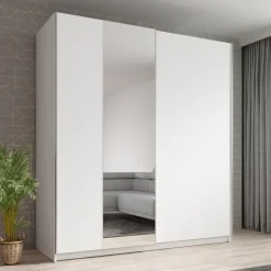 Meubella - Kledingkast Ganaro - Wit - 180 cm - Met spiegel