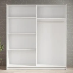 Meubella - Kledingkast Ganaro - Wit - 180 cm - Met spiegel