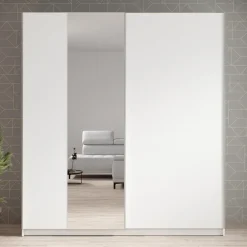Meubella - Kledingkast Ganaro - Wit - 180 cm - Met spiegel