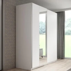 Meubella - Kledingkast Ganaro - Wit - 180 cm - Met spiegel