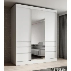 Meubella - Kledingkast Henry - Wit - 180 cm - Met spiegel