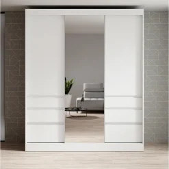 Meubella - Kledingkast Henry - Wit - 180 cm - Met spiegel