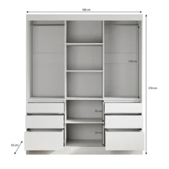 Meubella - Kledingkast Henry - Wit - 180 cm - Met spiegel