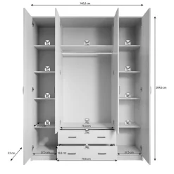 Meubella - Kledingkast Hinto - Wit - 160 cm - Met spiegel