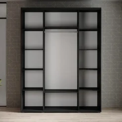 Meubella - Kledingkast Leandro - Zwart - 180 cm - Met spiegel